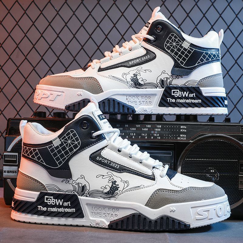 2025 new high-top casual shoes men's breathable high-top shoes all match to increase small white board shoes
